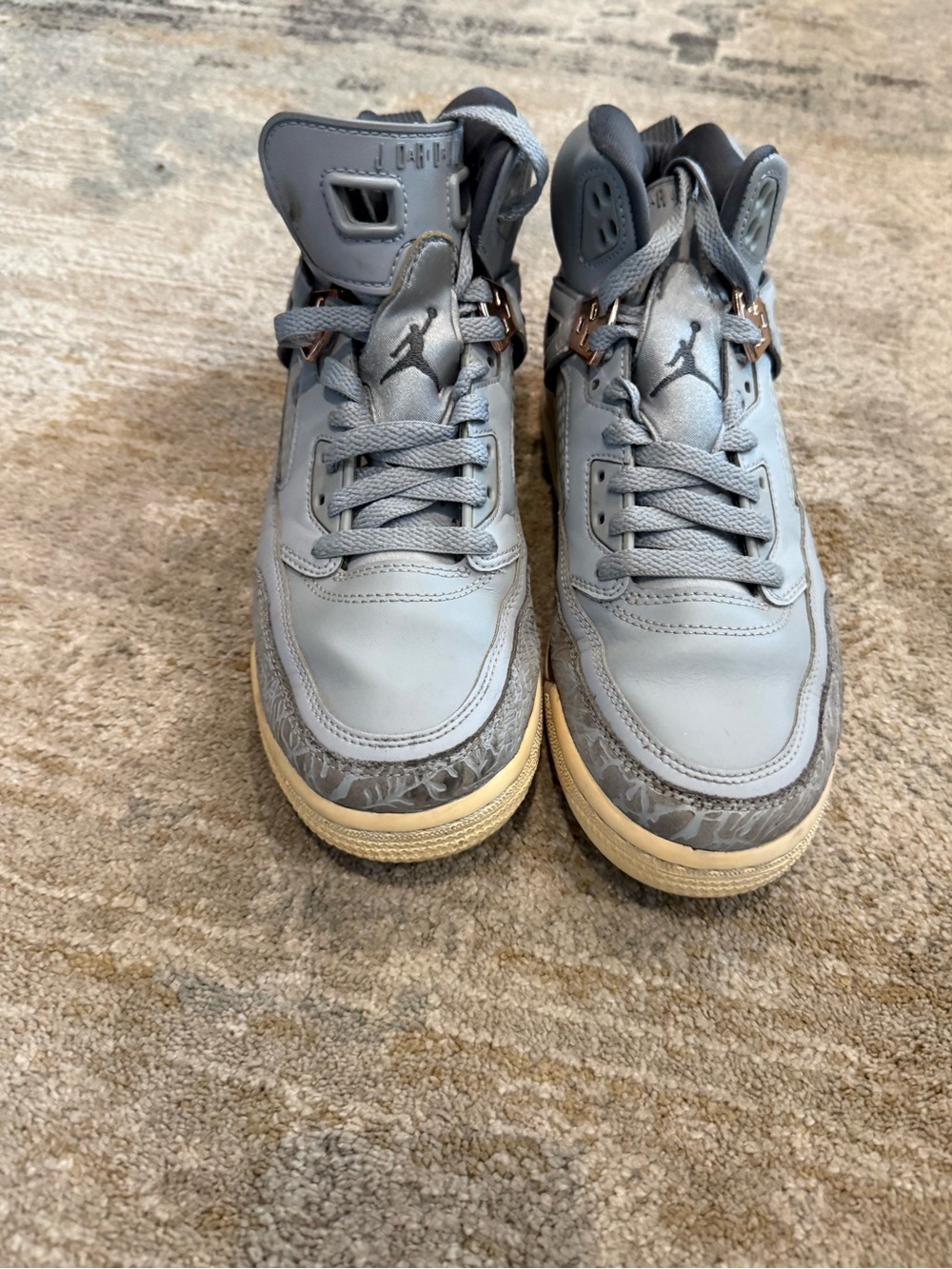 Jordan 7 Youth Gray High-Top Sneakers with Cream Sole